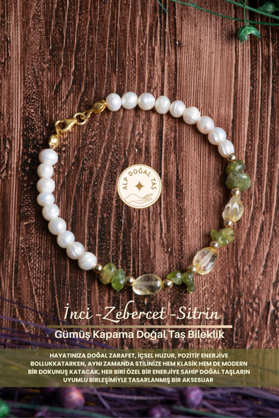 Alp Doğal Taş Orijinal Sertifikalı İnci Zebercet Sitrin Gümüş Kapama Doğal Ta...