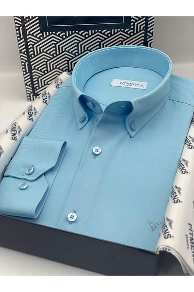 Fitmens Men's Turquoise Shirt - Slim Fit, Long Sleeve, Cotton, with Gift Box and Easy-Iron Fs- 002225