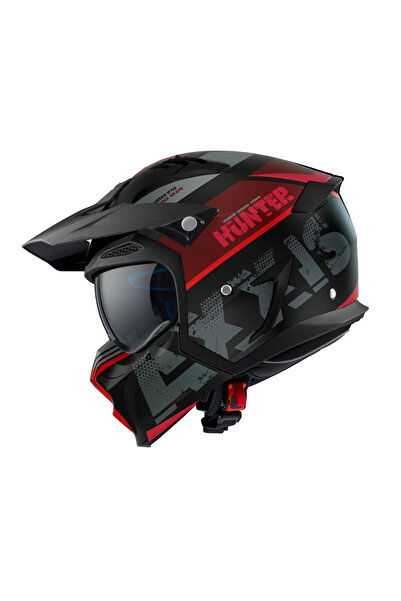 AXXIS Hunter B5 Matt Red Motosiklet Kaskı Ekstra Gözlüklü Çıkarılabilen Fonksiyonel Çene