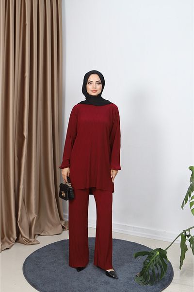 NİSUM MODA Διπλό Σετ με Παντελόνι Κρασί