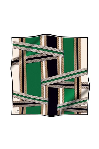 Vissona 100% Twill Silk Geometric Pattern Μαύρο - Σμαραγδένιο Πράσινο Χρώμα 90x90 Φουλάρι Σχήμα Φύτευσης: Ράψιμο στο χέρι