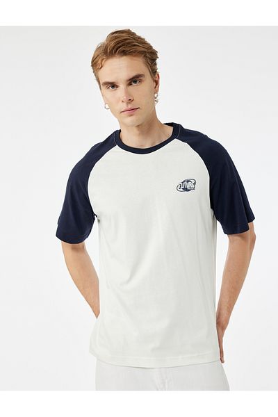 Koton Short Sleeve Crew Neck Color Contrast Cotton Oversize Printed T-Shirt