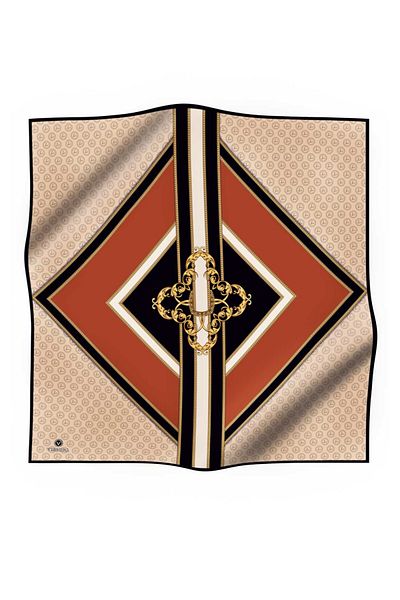 Vissona 100% twill de mătase monogramă și model baroc crem - culoare bronzată 90x90 eșarfă formă de plantare: cusut manual