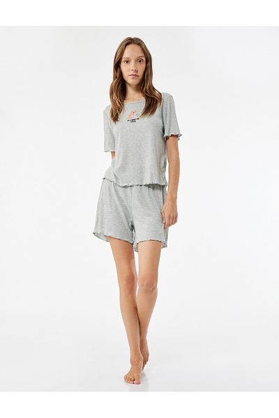 Koton Set de pijamale cu mâneci scurte, cu decolteu, cu broderie