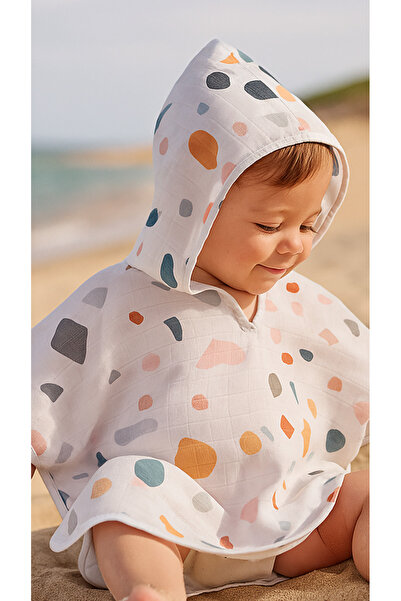 Hibboux Terazzo 100% Natural Cotton Muslin Baby Kids Poncho - Geometric Stone Patterned 1-3 Years