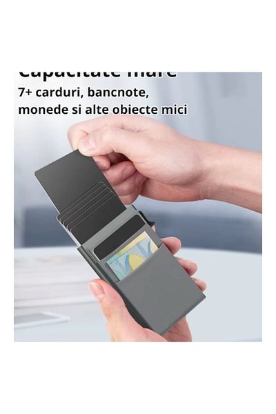 INNOVIO Portofel Pop-up pentru carduri INNOVIO® cu protectie RFID, Cardholder, Capacitate 7 carduri, Gri