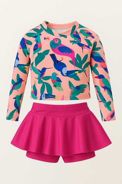 My Kids Wear Girl's Colorful 2-Piece Swimsuit with Skirt Detail