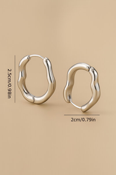 ELMATOLYE Women's Silver Color Organic Form Wavy Hoop Earrings | Modern Minimal Steel Earrings