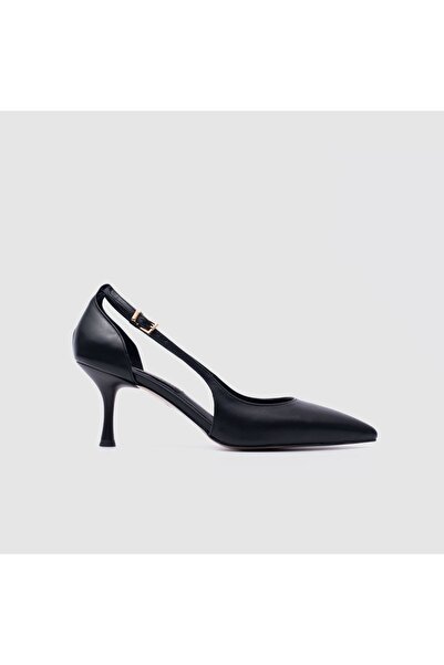 TOGO Siyah Hakiki Deri Kadın Topuklu Ayakkabı [060251]