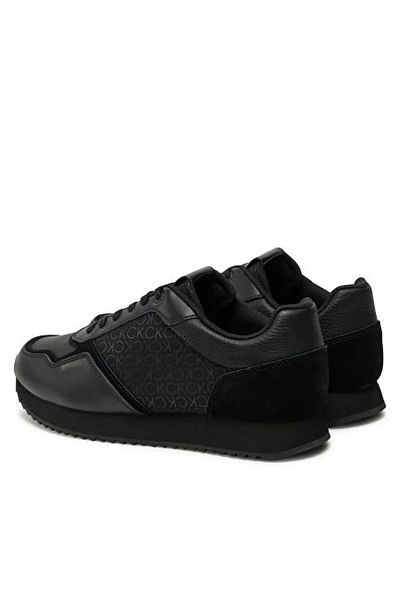 Calvin Klein Men's Ck Monogram Logo Comfortable Sole Heel Suede Detailed Leather Black Sneaker Hm0Hm01664-0Gt