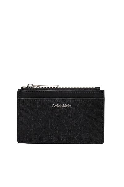 Calvin Klein Women's Black Leather Card Holder with Extra Compartment Zipper - K60K 612827 -0Gj