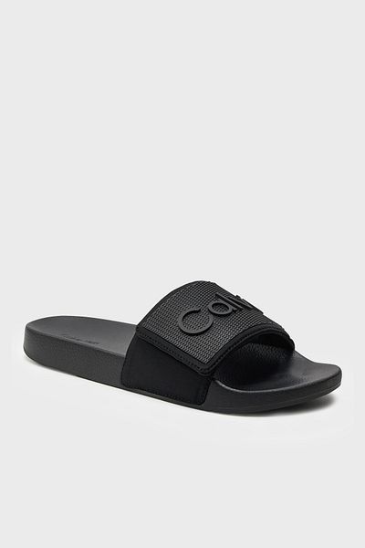 Calvin Klein Black Men's Slippers - Synthetic and Rubber Sole, Logo HM0HM01437-BEH