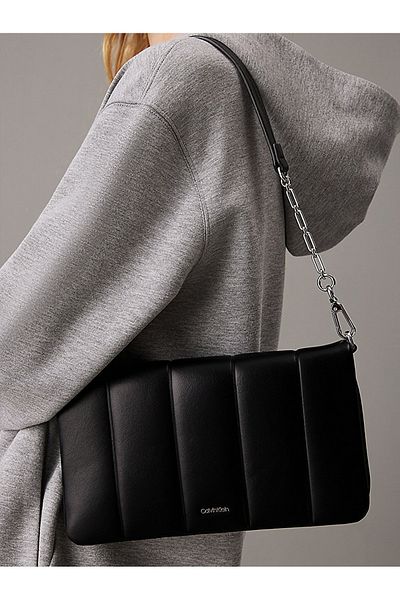 Calvin Klein Women's Black Leather Shoulder Bag - Magnet, Adjustable Chain and Strap K60K 612787 -Beh