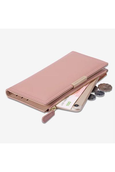 INNOVIO Portofel Dama INNOVIO®, Piele Ecologica, Spatios, Multiple Compartimente, 19.5x10x2 cm, Culoare Roz