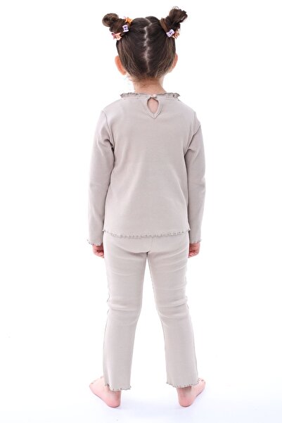 ZUZUNGA Beige Girls' Set with Ruffles and Embroidery Detail, 3-8 Years