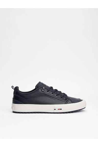 Tommy Hilfiger Navy Blue Leather Sneaker - Comfortable Non-Slip Sole with Stitching Detail Fm0Fm05452-Dw5