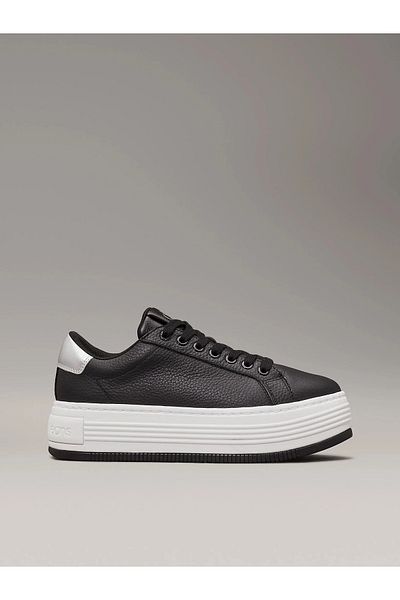 Calvin Klein Women's Low-Top Platform Sole Leather Black Sneaker Yw0Yw01632-0Gl
