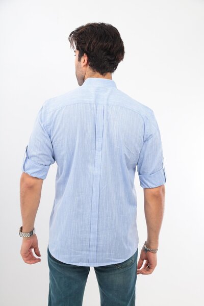 Fitmens Slim Fit Long Sleeve Court Collar Half Placket Gift Boxed Men's Shirt Fs-003687 - Light Blue