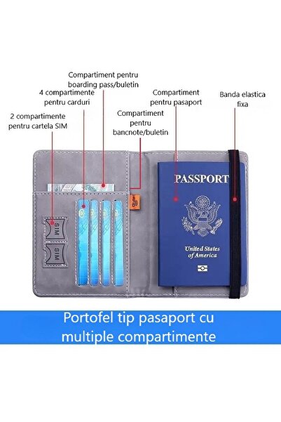 INNOVIO Portofel pentru pasaport INNOVIO®, Protectie RFID, Piele ecologica, Compartiment carduri, Gri