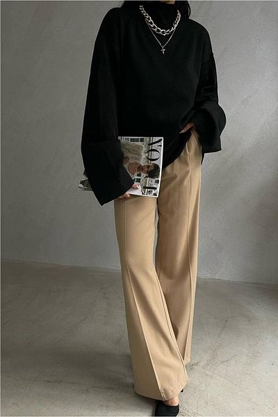lovebox Women's Turtleneck Flounce Sleeve Black Sweater 6637