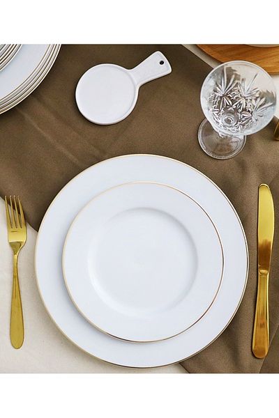 Tavola White / Gold Dinner Set Dining Set Of 18 Plates Farfurii Dishwasher Microwave Safe