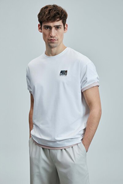 Lufian 111020248 Tricou cu grafică modernă cu mască Tricou pentru bărbați ALB