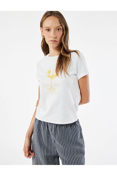 Koton Slim Fit Short Sleeve Cotton Crew Neck Printed T-Shirt