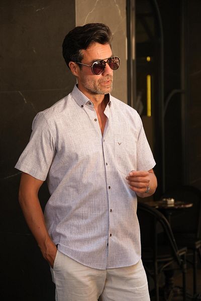 Fitmens Classic Short Sleeve Linen Collar Button Gift Boxed Men's Shirt Fs-003626 - Brown
