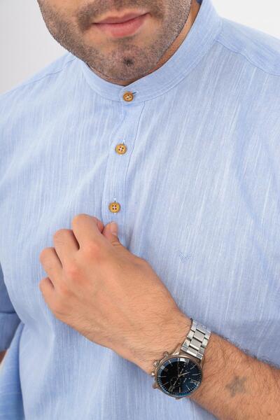 Fitmens Slim Fit Long Sleeve Court Collar Half Placket Gift Boxed Men's Shirt Fs-003687 - Light Blue