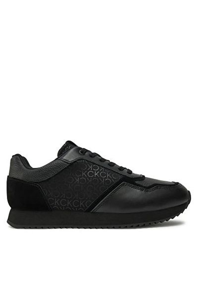 Calvin Klein Men's Ck Monogram Logo Comfortable Sole Heel Suede Detailed Leather Black Sneaker Hm0Hm01664-0Gt