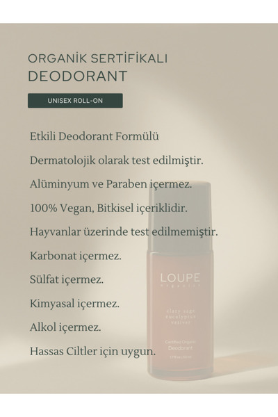 Loupe Organics Mdeo83 Organik Deodorant Roll-on Yasemin, Bergamot, Gül | %100 Doğal, Alüminyum Içermez 30ml