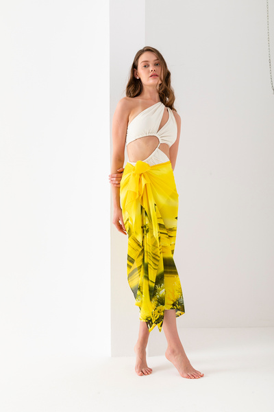 Wega Moda Aquarium Dolphin Pattern Chiffon Pareo, Digital Printing, Quick Dry Pareo, 200X100Cm, Beach Clothing, Pareo