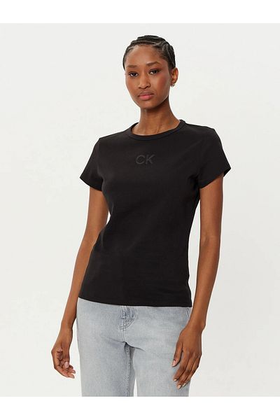 Calvin Klein Crew Neck 100% Cotton Black T-Shirt - Logo Detail, Short Sleeve K20K 207974 -Beh