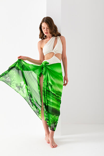 Wega Moda Aquarium Dolphin Pattern Chiffon Pareo, Digital Printing, Quick Dry Pareo, 200X100Cm, Beach Clothing, Pareo