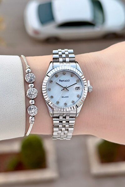 Ferrucci Silver Renk 24 Ay Garantili 25 Mm Kadın Kol Saati ve Bileklik