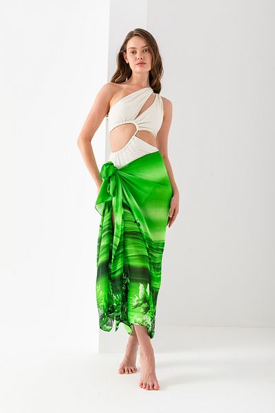 Wega Moda Aquarium Dolphin Pattern Chiffon Pareo, Digital Printing, Quick Dry Pareo, 200X100Cm, Beach Clothing, Pareo