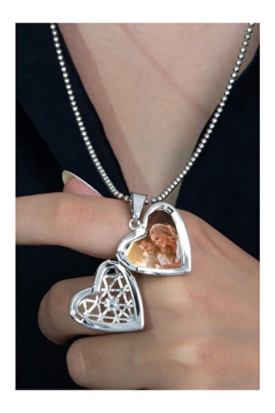 İYİ MODA Heart Shaped Pendant Star Couple Necklace with Photo Inside Flip Cover