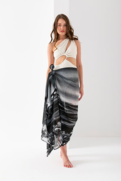 Wega Moda Aquarium Dolphin Pattern Chiffon Pareo, Digital Printing, Quick Dry Pareo, 200X100Cm, Beach Clothing, Pareo