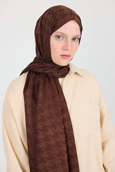 Rays Coffee Crow's Feet Patterned Jacquard Shawl 5686