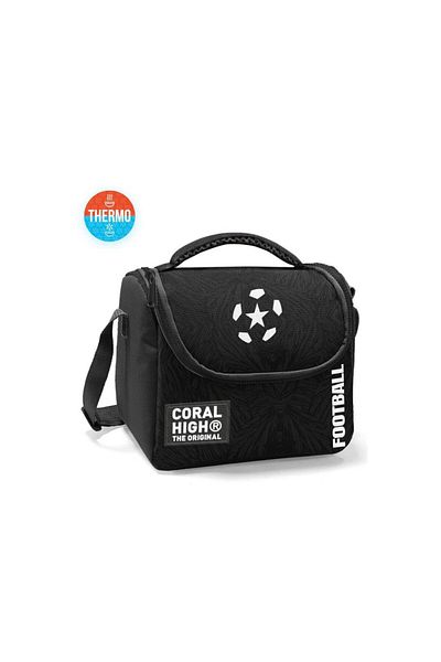 Coral High Black Football Patterned Thermo Lunchbox 22798