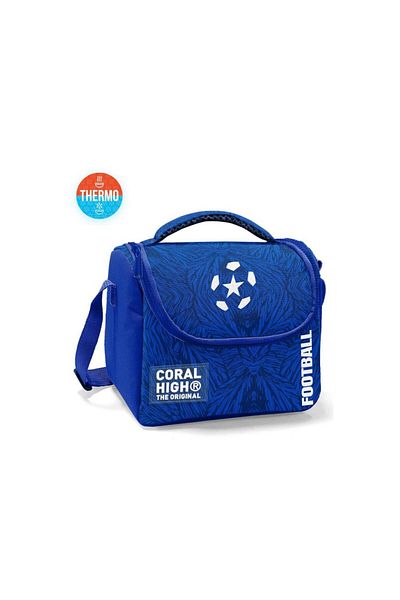 Coral High Navy Blue Saks Football Patterned Thermo Lunch Box 22797
