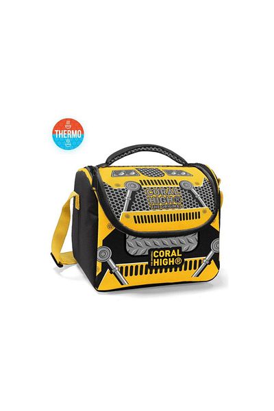 Coral High Yellow Black Robot Patterned Thermo Lunchbox 12785