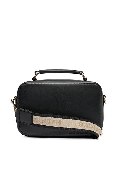 Tommy Hilfiger Women's Leather Brand Logo Zippered Daily Use Black Shoulder Bag AW0AW15689-BDS