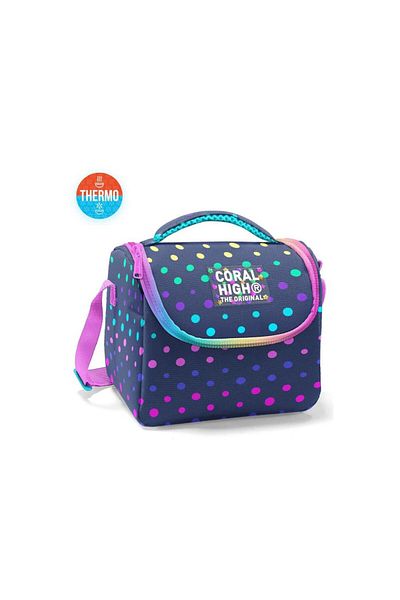 Coral High Cutie termică pentru prânz cu model cu buline de culoare albastru marin 22772