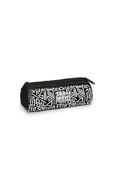 Coral High Geantă de creion cu trei compartimente cu model geometric alb negru 11182