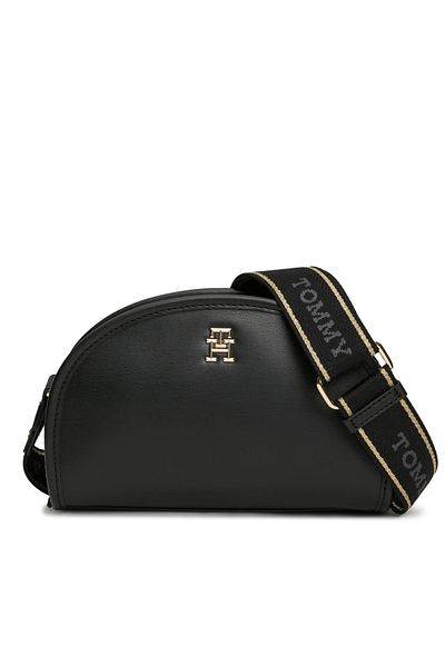 Tommy Hilfiger Women's Leather Brand Logo Zippered Daily Use Black Shoulder Bag AW0AW16774-BDS
