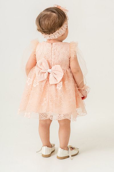 Eray Kids Baby Girl Evening Dress with Bandana Gift Sleeves Tulle Ruched Flower Pattern 9-24 Months