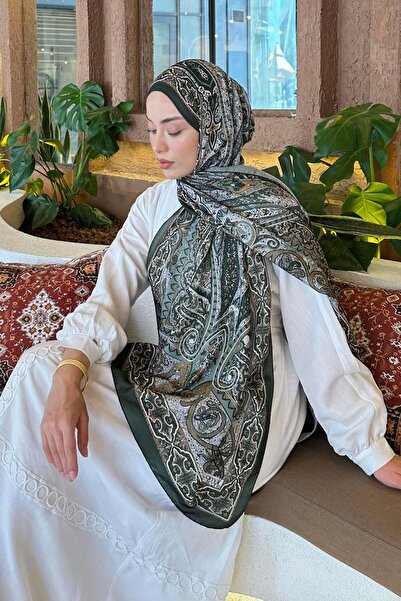 lamelif.com Retro Desen Pamuk Şal Siyah Bej