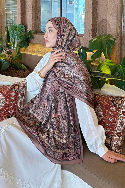 lamelif.com Retro Desen Pamuk Şal Sütlü Kahve