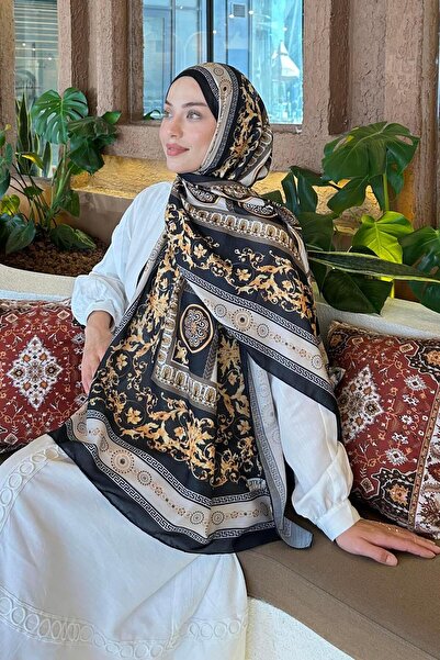 lamelif.com Versa Desen Pamuk Şal Siyah Bej